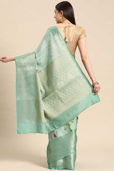Anise Teal Tissue Floral Digital Printed Ready to Wear One Minute Saree