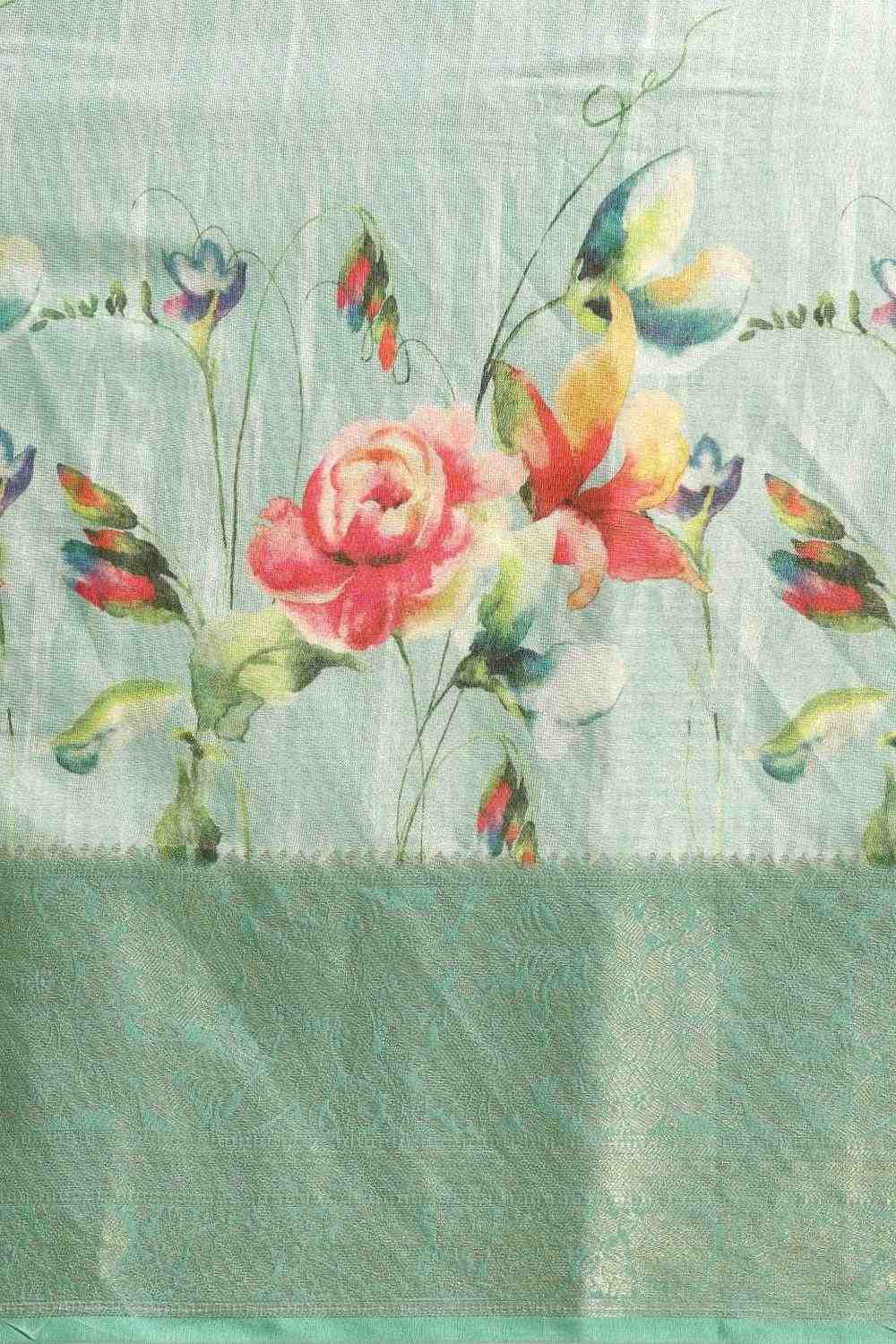 Anise Teal Tissue Floral Digital Printed Ready to Wear One Minute Saree