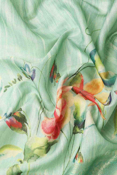 Anise Teal Tissue Floral Digital Printed Ready to Wear One Minute Saree