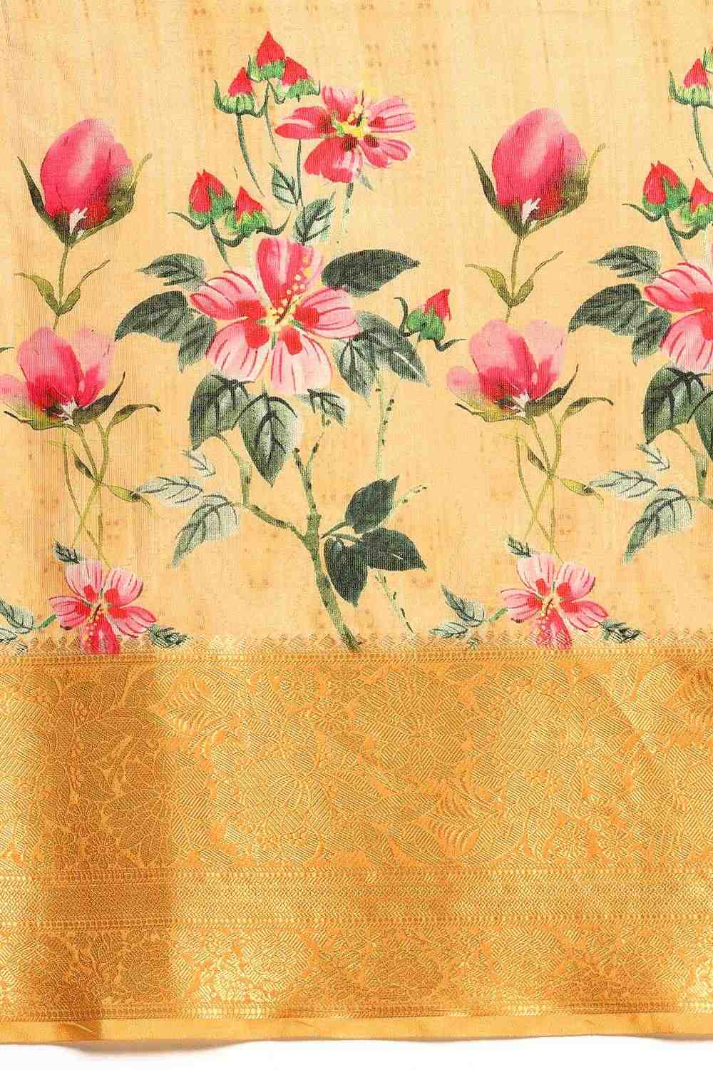Anise Yellow Tissue Floral Digital Printed Ready to Wear One Minute Saree