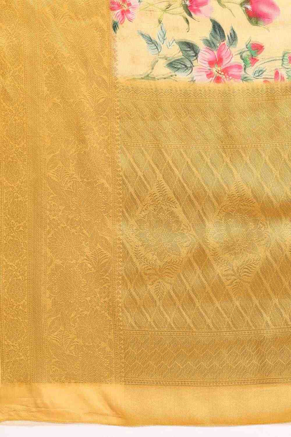 Anise Yellow Tissue Floral Digital Printed Ready to Wear One Minute Saree