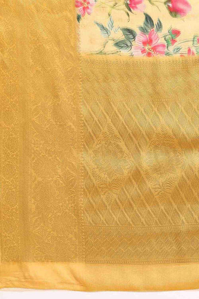 Anise Yellow Tissue Floral Digital Printed Ready to Wear One Minute Saree