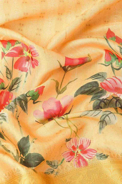 Anise Yellow Tissue Floral Digital Printed Ready to Wear One Minute Saree