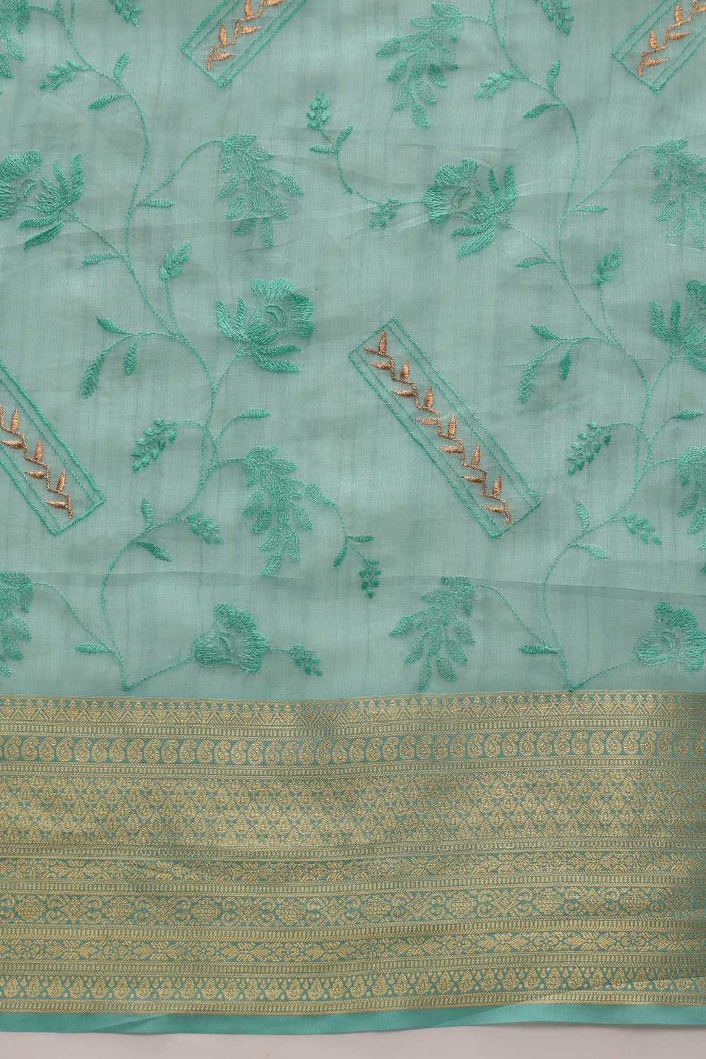 Diana Teal Kota Doria Floral Embroidered Ready to Wear One Minute Saree