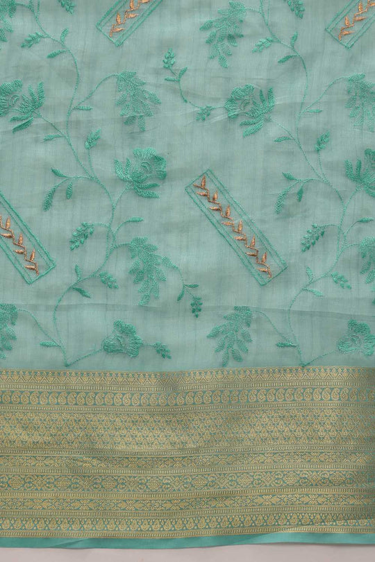 Diana Teal Kota Doria Floral Embroidered Ready to Wear One Minute Saree