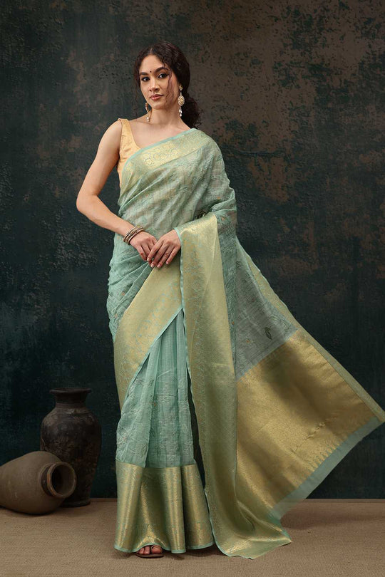 Diana Green Kota Doria Floral Embroidered Ready to Wear One Minute Saree