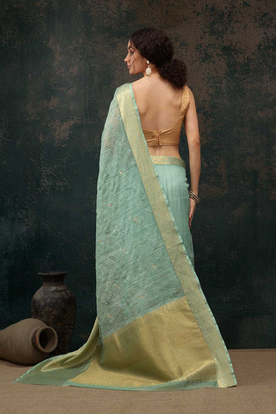 Diana Green Kota Doria Floral Embroidered Ready to Wear One Minute Saree