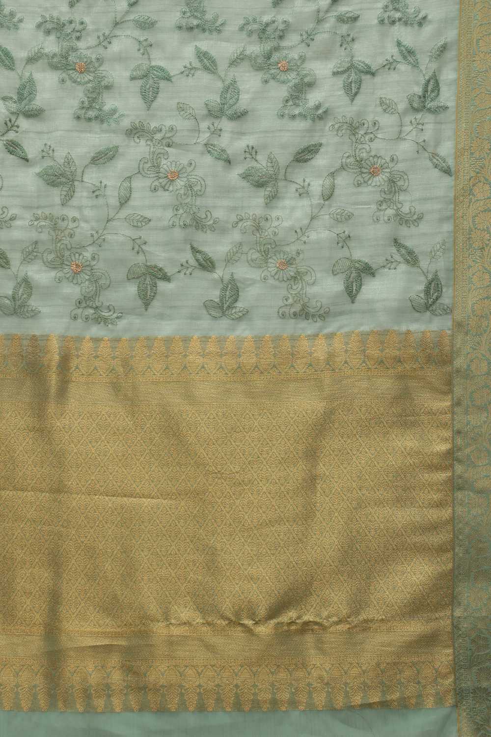Diana Green Kota Doria Floral Embroidered Ready to Wear One Minute Saree