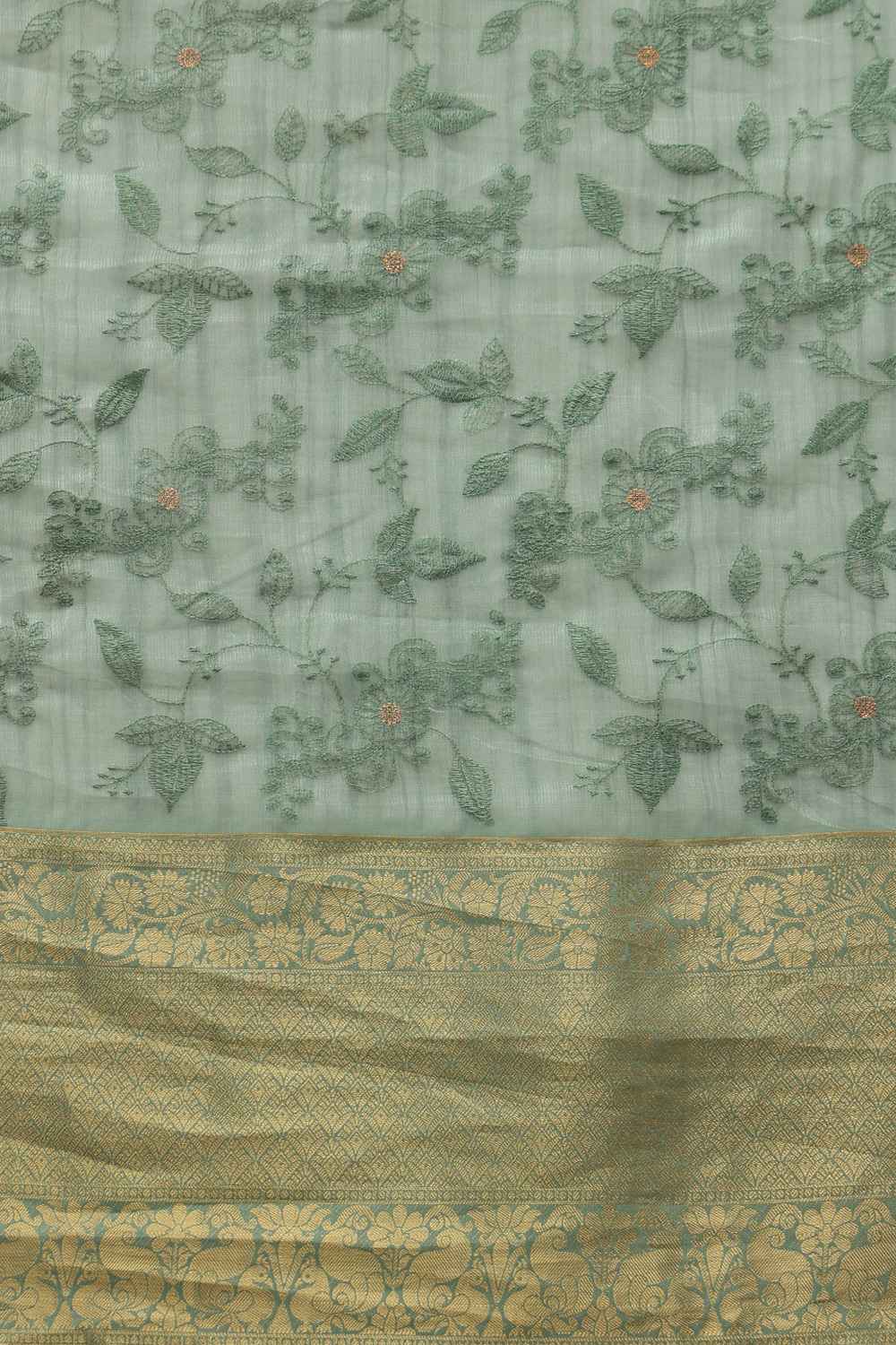 Diana Green Kota Doria Floral Embroidered Ready to Wear One Minute Saree