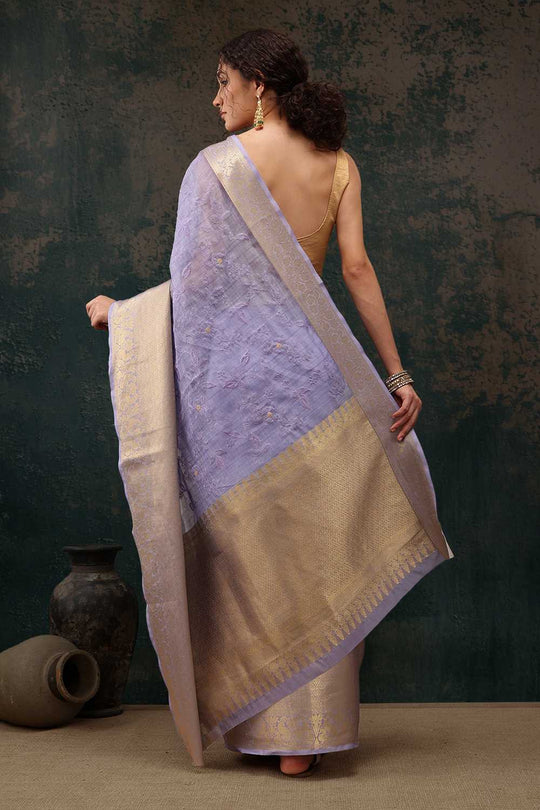 Diana Lavender Kota Doria Floral Embroidered Ready to Wear One Minute Saree