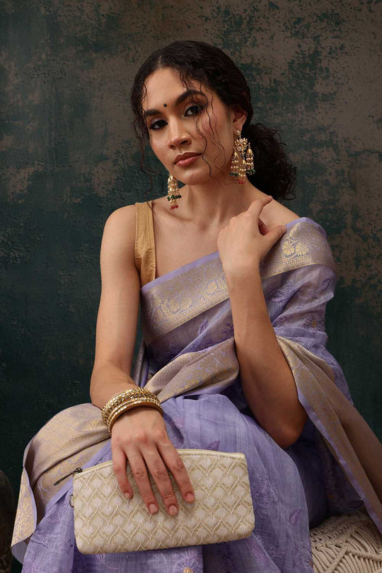 Diana Lavender Kota Doria Floral Embroidered Ready to Wear One Minute Saree