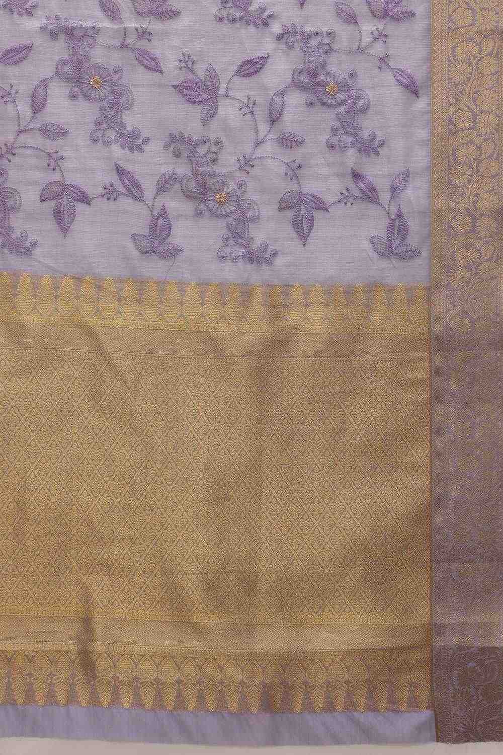 Diana Lavender Kota Doria Floral Embroidered Ready to Wear One Minute Saree