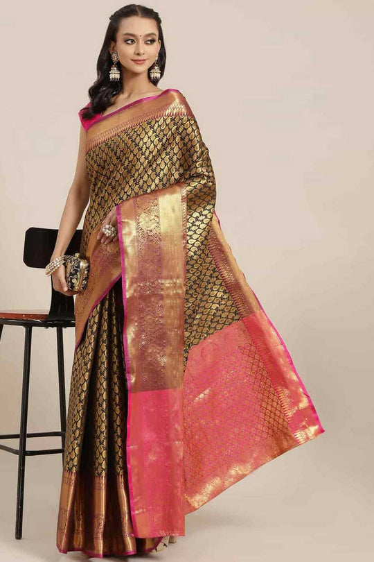 Bina Black Brocade Woven Ready to Wear One Minute Saree