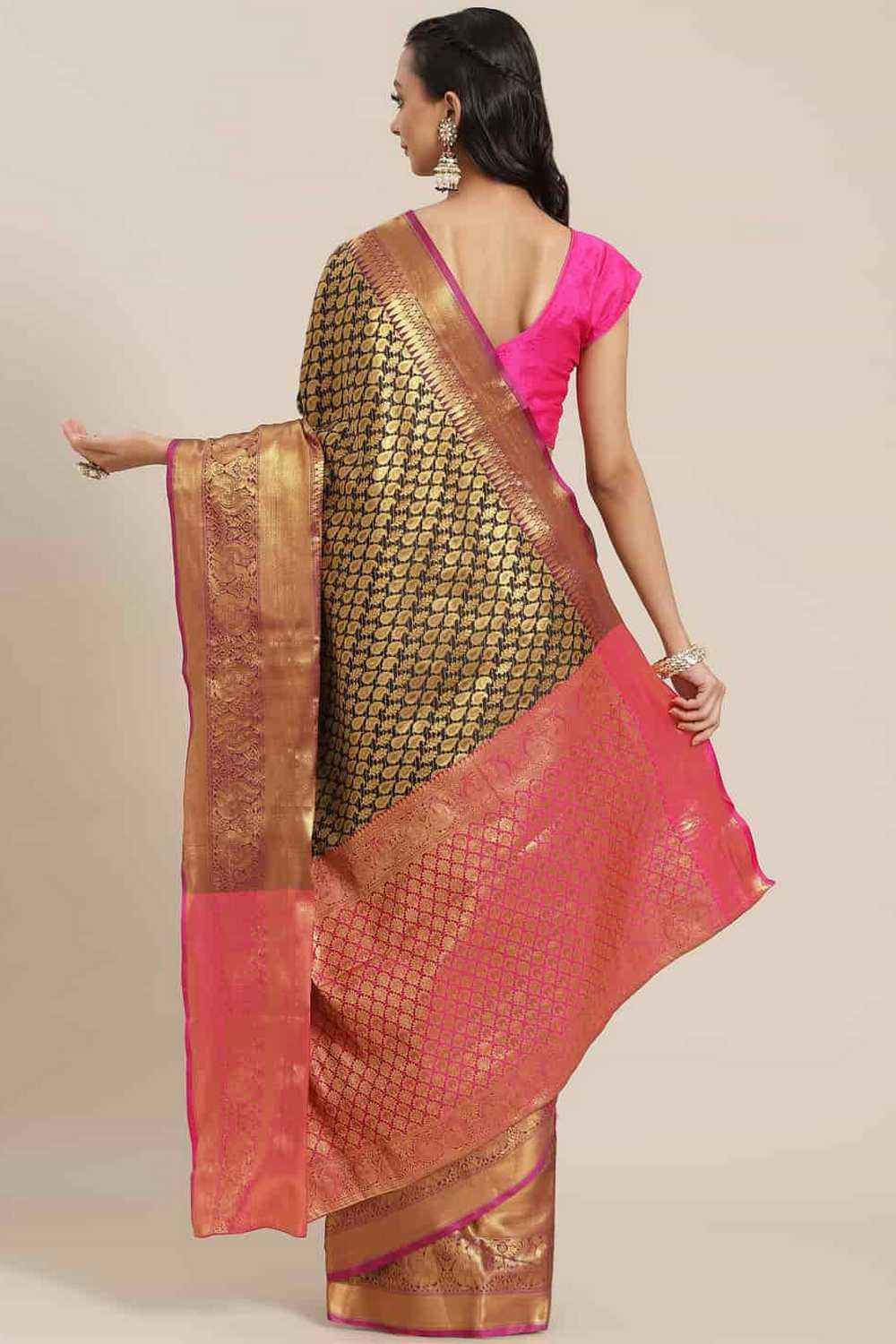 Bina Black Brocade Woven Ready to Wear One Minute Saree