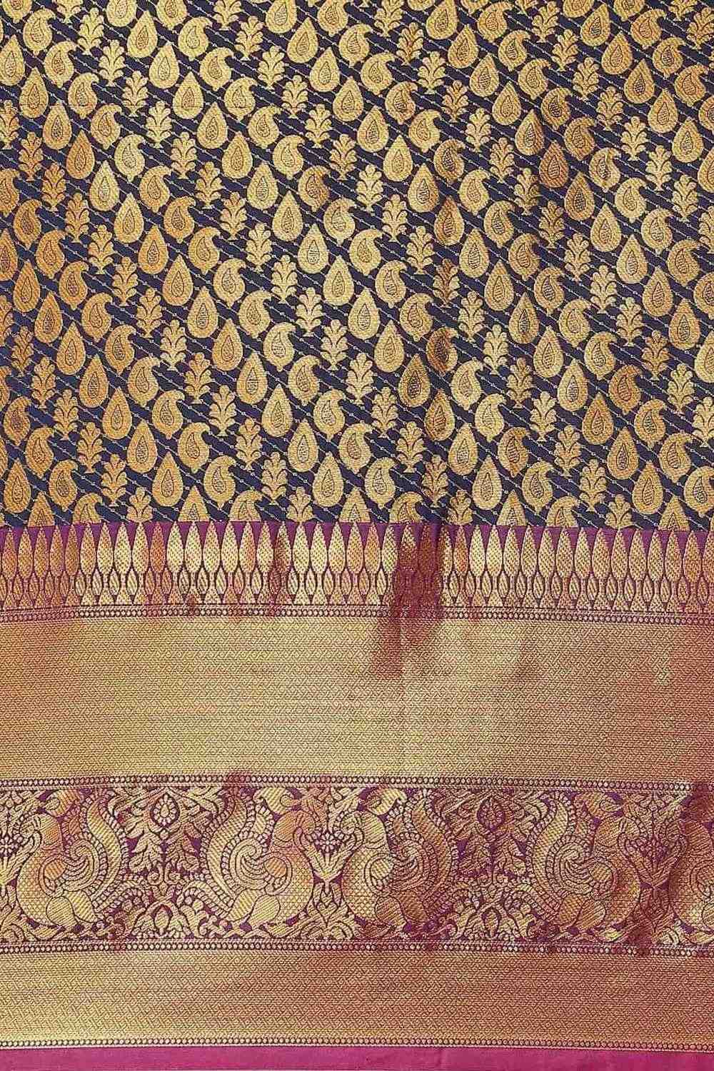 Bina Navy Blue Brocade Woven Ready to Wear One Minute Saree