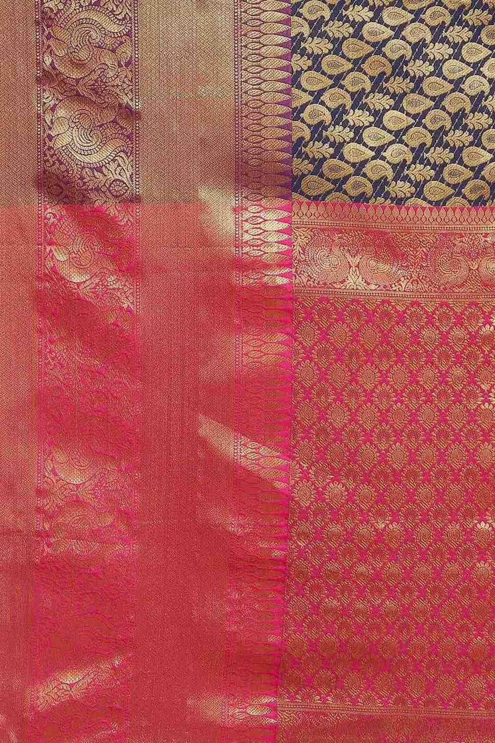Bina Navy Blue Brocade Woven Ready to Wear One Minute Saree