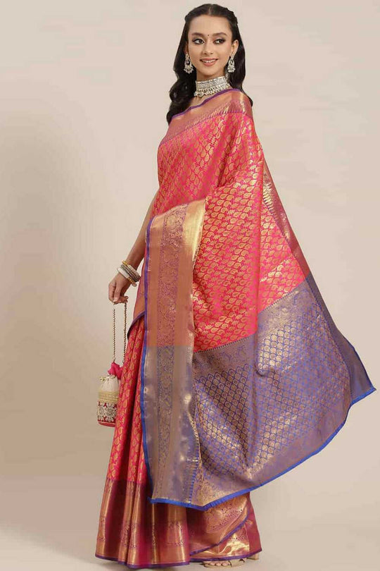 Bina Pink Brocade Woven Ready to Wear One Minute Saree