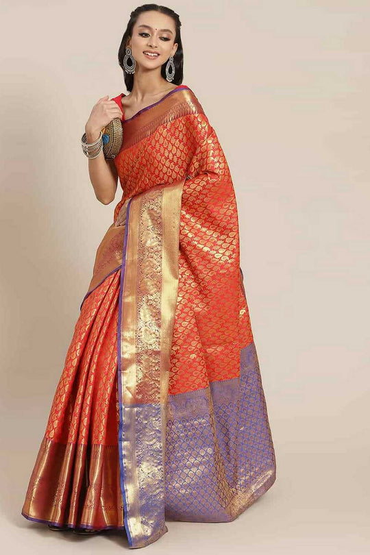 Bina Red Brocade Woven Ready to Wear One Minute Saree
