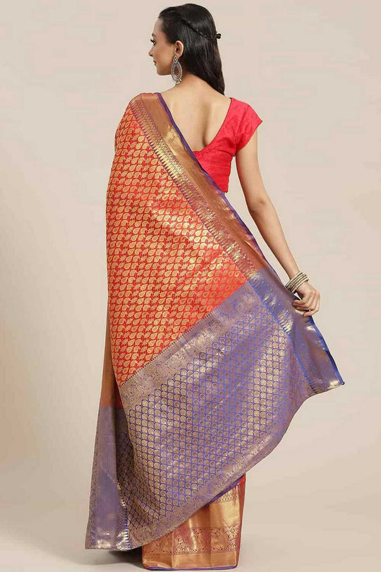 Bina Red Brocade Woven Ready to Wear One Minute Saree