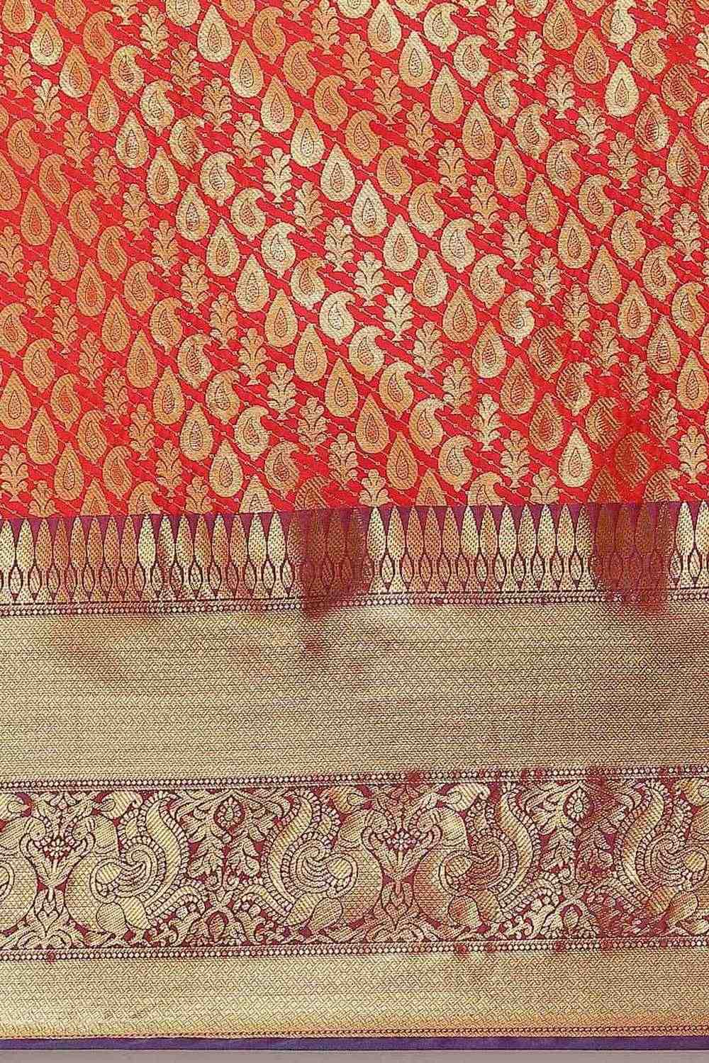 Bina Red Brocade Woven Ready to Wear One Minute Saree