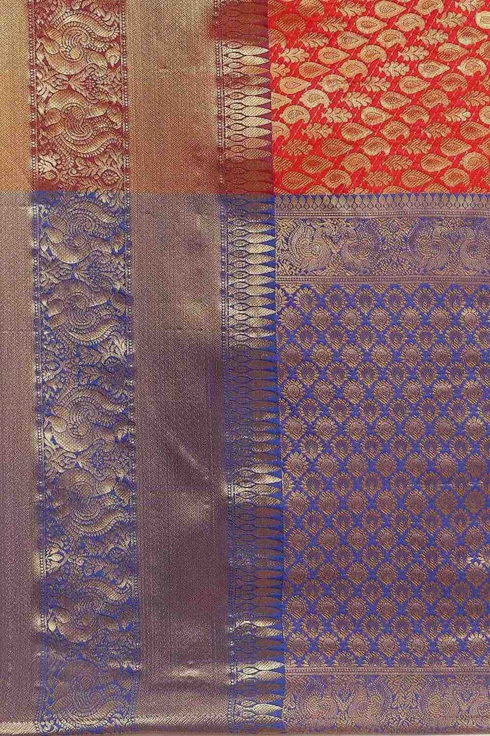 Bina Red Brocade Woven Ready to Wear One Minute Saree