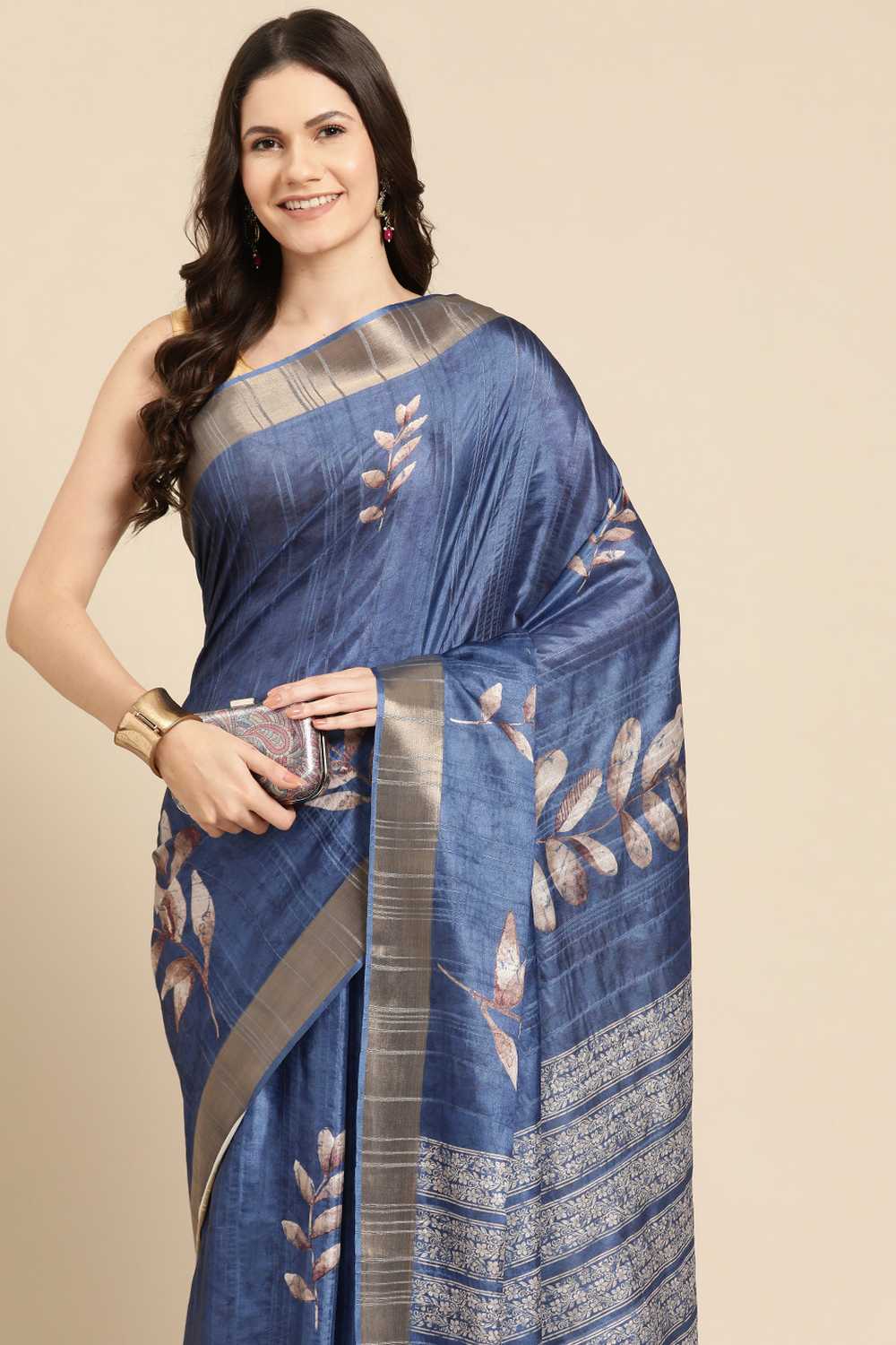 Lucia Blue Soft Silk Floral Digital Printed Ready to Wear One Minute Saree