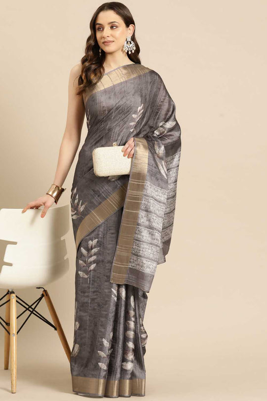 Lucia Brown Soft Silk Floral Digital Printed Ready to Wear One Minute Saree