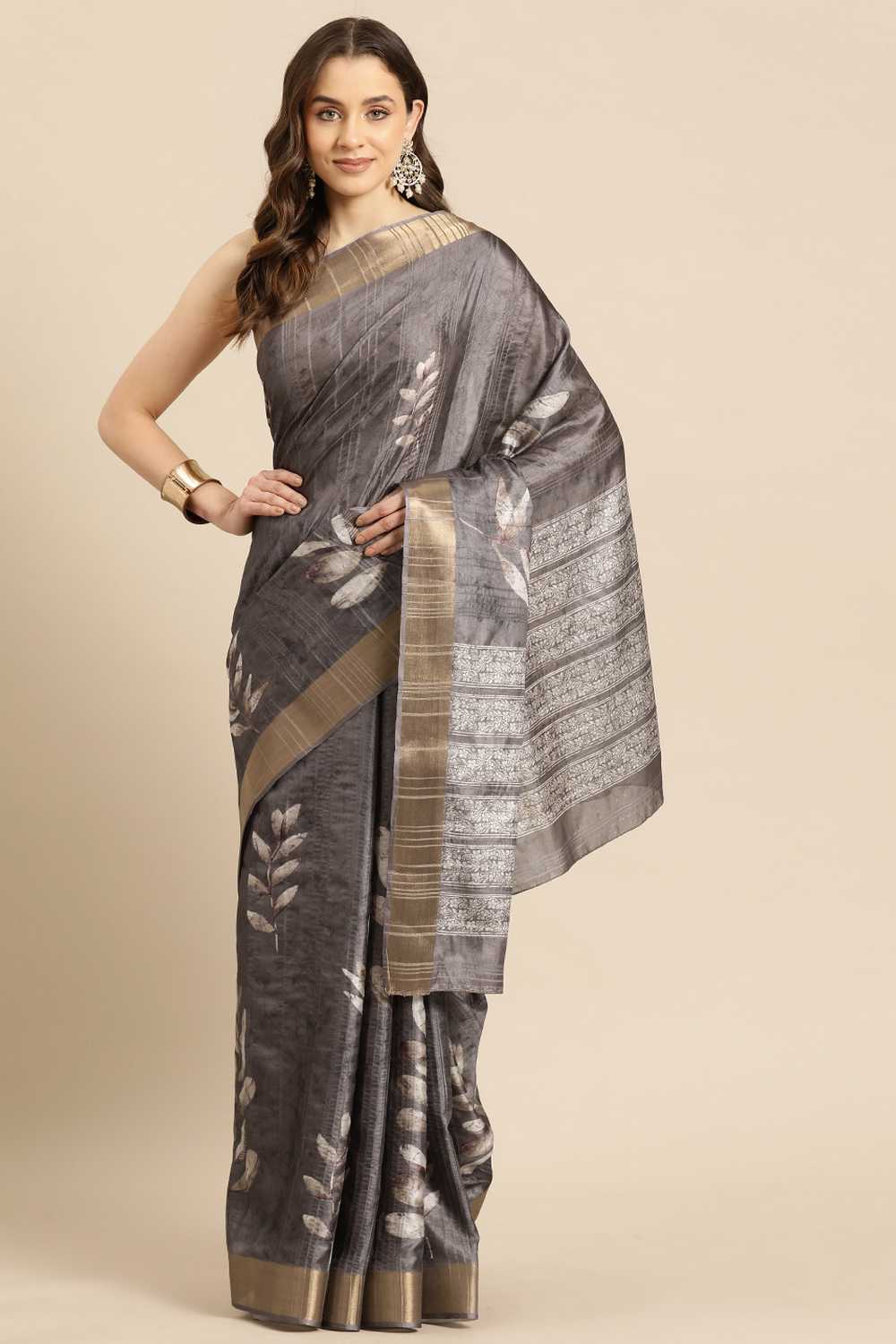Lucia Brown Soft Silk Floral Digital Printed Ready to Wear One Minute Saree