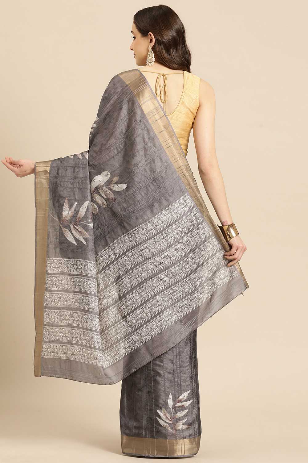 Lucia Brown Soft Silk Floral Digital Printed Ready to Wear One Minute Saree