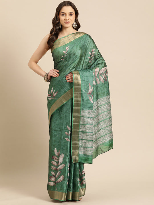 Lucia Green Soft Silk Floral Digital Printed Ready to Wear One Minute Saree