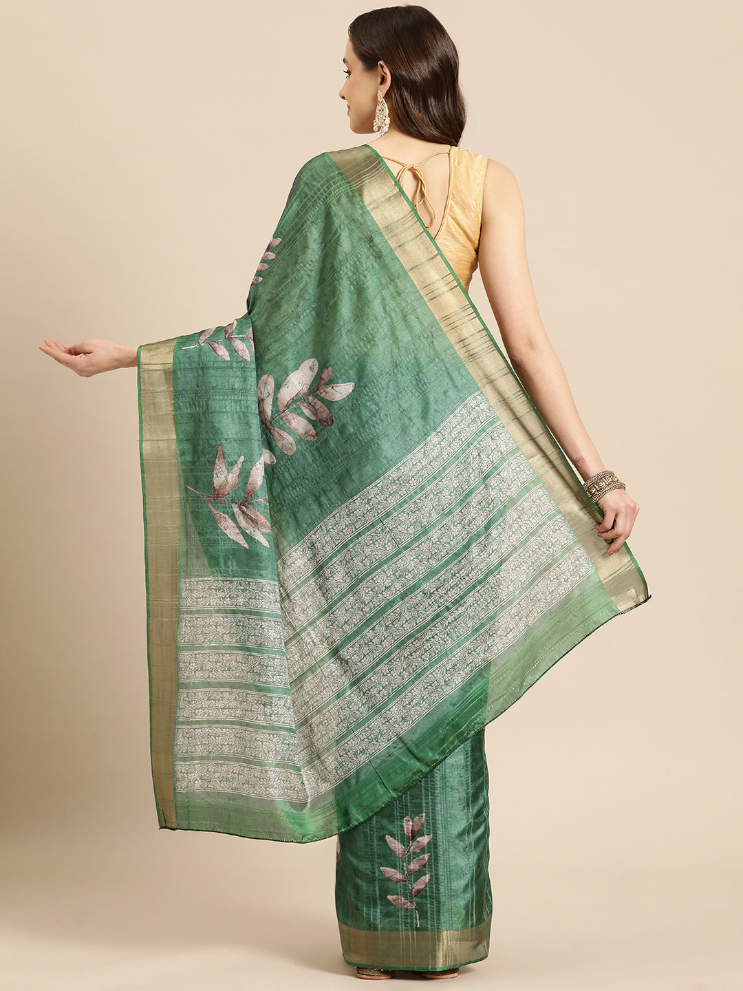 Lucia Green Soft Silk Floral Digital Printed Ready to Wear One Minute Saree
