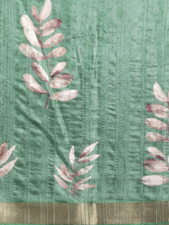 Lucia Green Soft Silk Floral Digital Printed Ready to Wear One Minute Saree