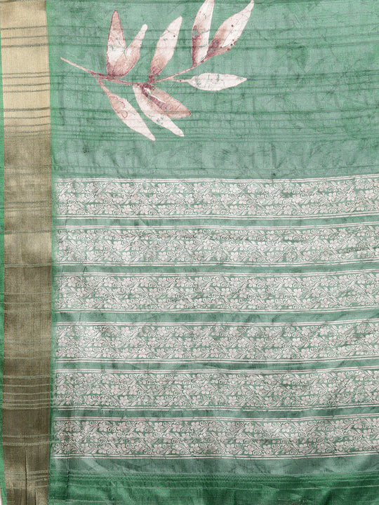 Lucia Green Soft Silk Floral Digital Printed Ready to Wear One Minute Saree