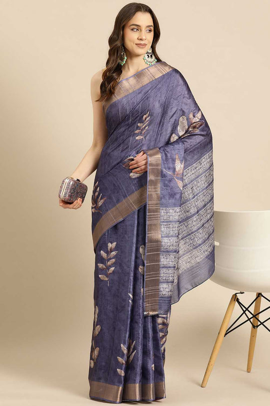 Lucia Blue Soft Silk Floral Digital Printed Ready to Wear One Minute Saree