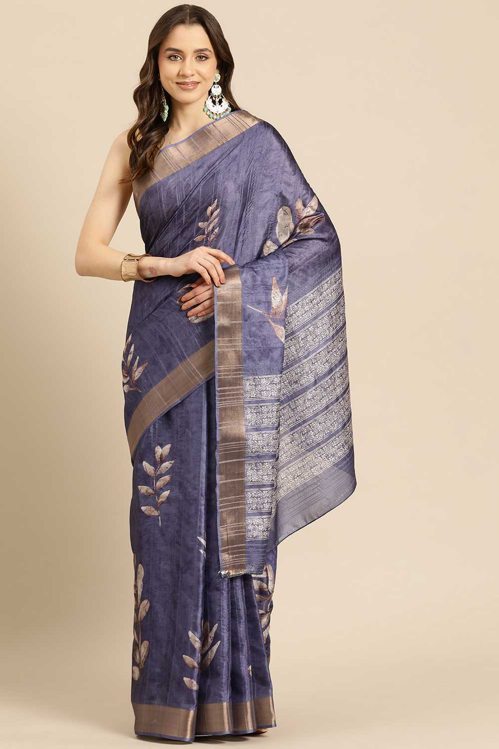 Lucia Blue Soft Silk Floral Digital Printed Ready to Wear One Minute Saree