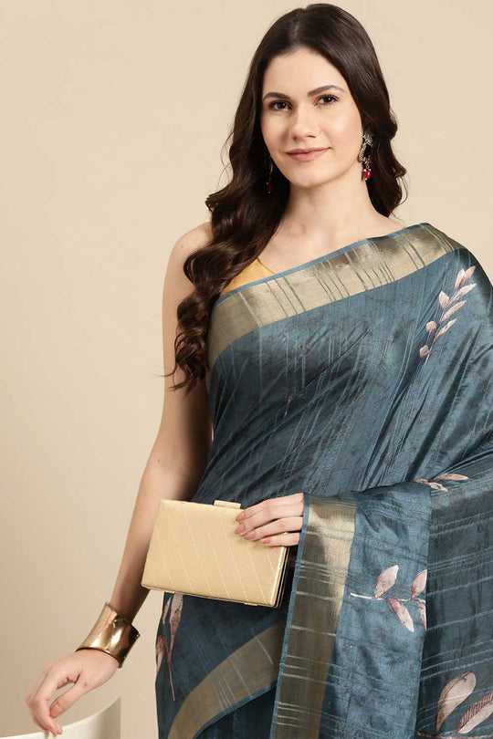 Lucia Teal Soft Silk Floral Digital Printed Ready to Wear One Minute Saree