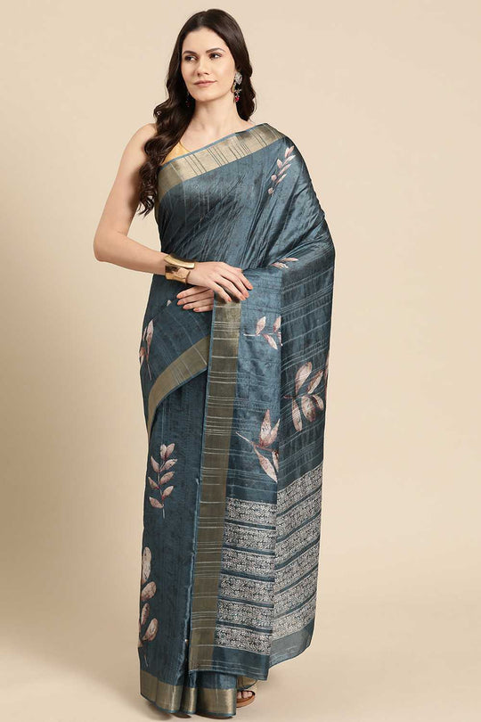 Lucia Teal Soft Silk Floral Digital Printed Ready to Wear One Minute Saree