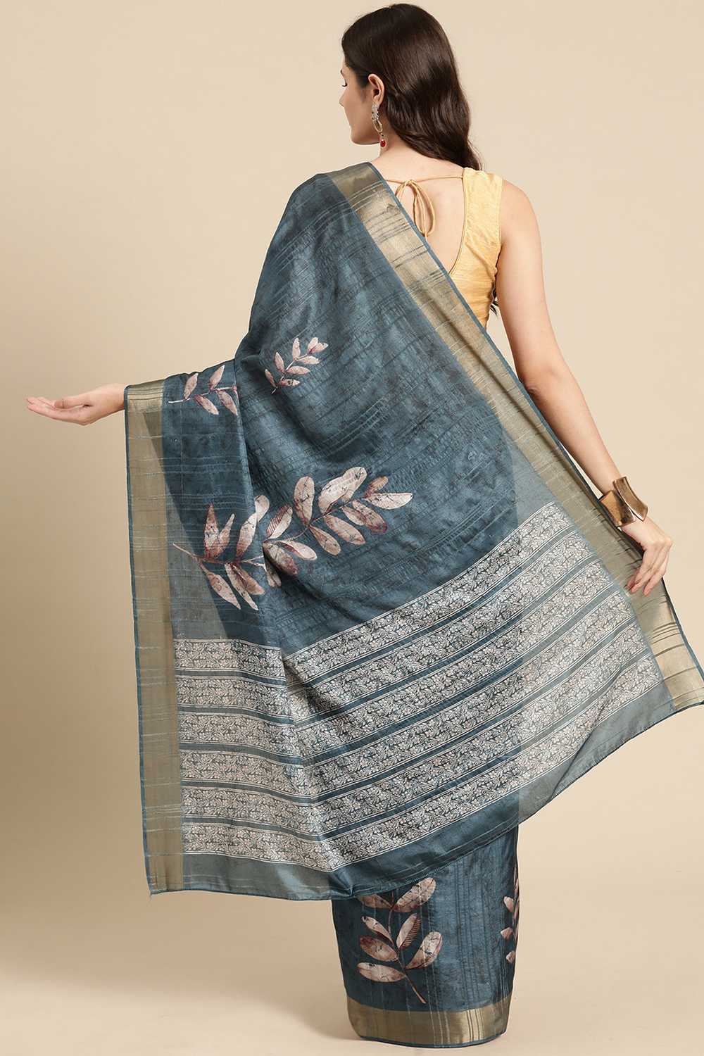 Lucia Teal Soft Silk Floral Digital Printed Ready to Wear One Minute Saree