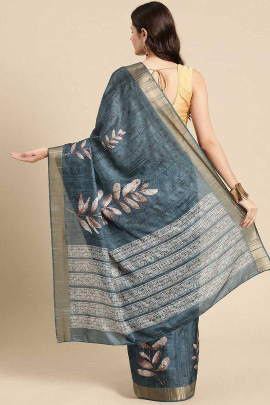 Lucia Teal Soft Silk Floral Digital Printed Ready to Wear One Minute Saree