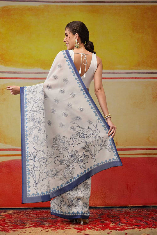 Eva White Mul Cotton Kalamkari Digital Printed Ready to Wear One Minute Saree