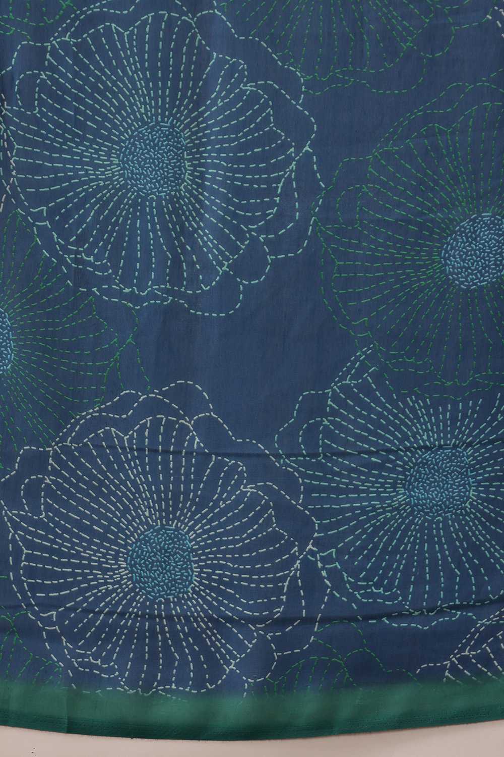 Eva Teal Mul Cotton Floral Digital Printed Ready to Wear One Minute Saree