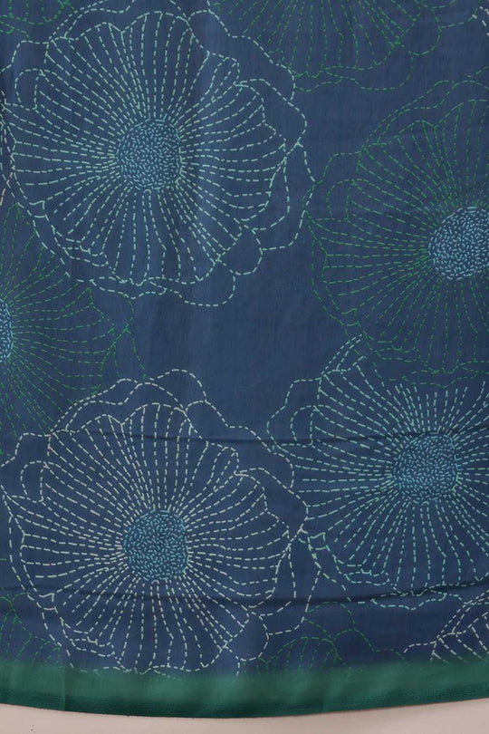 Eva Teal Mul Cotton Floral Digital Printed Ready to Wear One Minute Saree