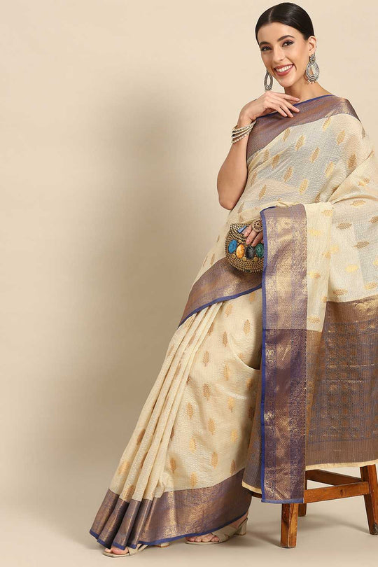 Anise Navy Blue Tissue Floral Woven Ready to Wear One Minute Saree