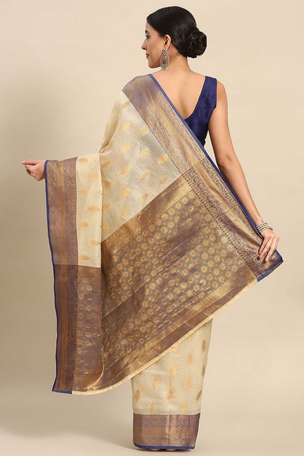Anise Navy Blue Tissue Floral Woven Ready to Wear One Minute Saree