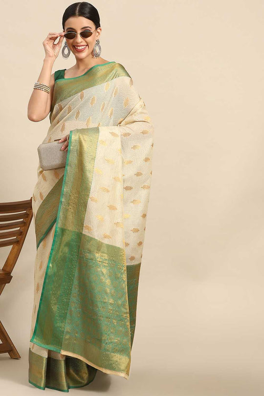 Anise Green Tissue Floral Woven Ready to Wear One Minute Saree