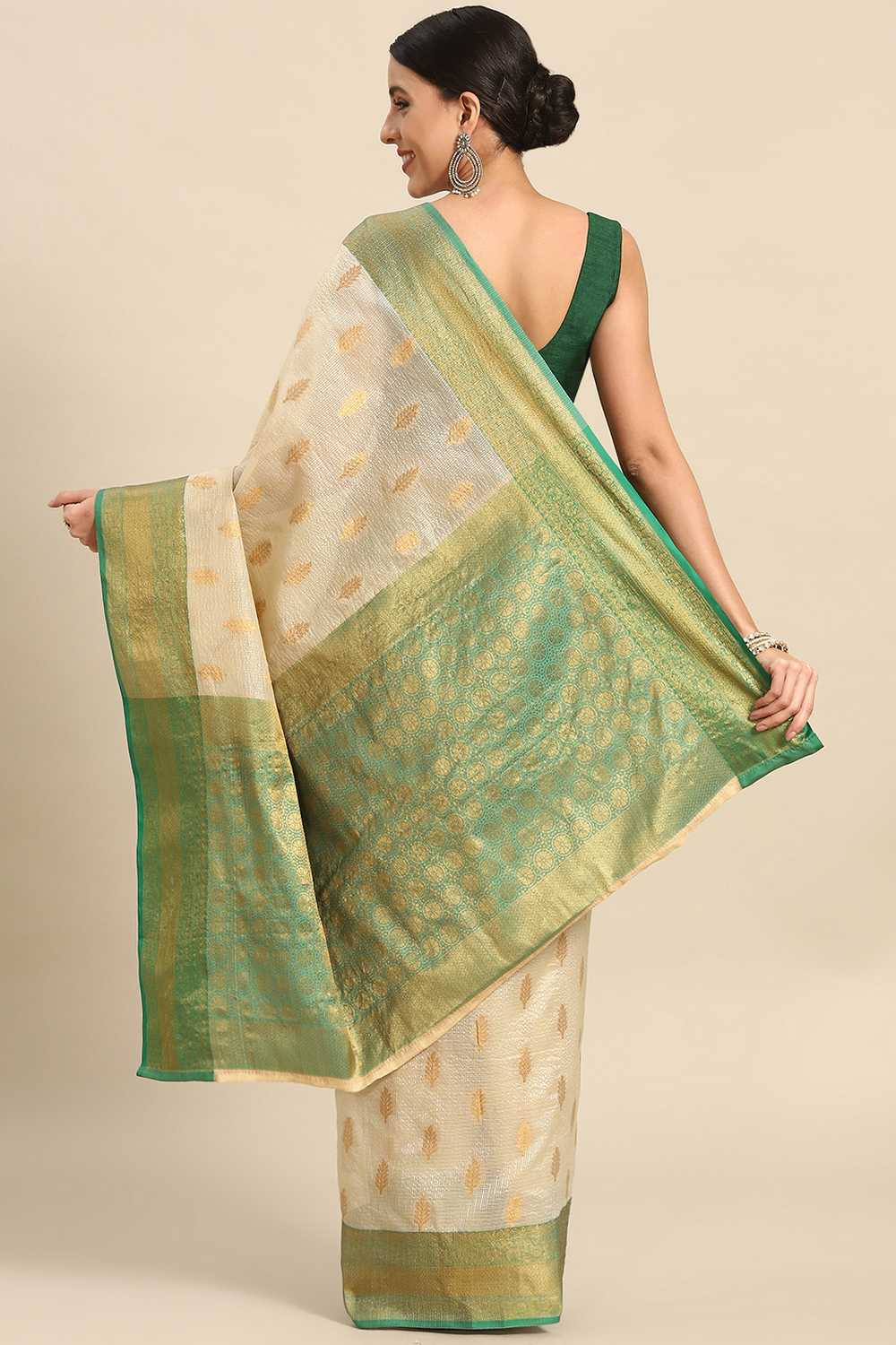 Anise Green Tissue Floral Woven Ready to Wear One Minute Saree