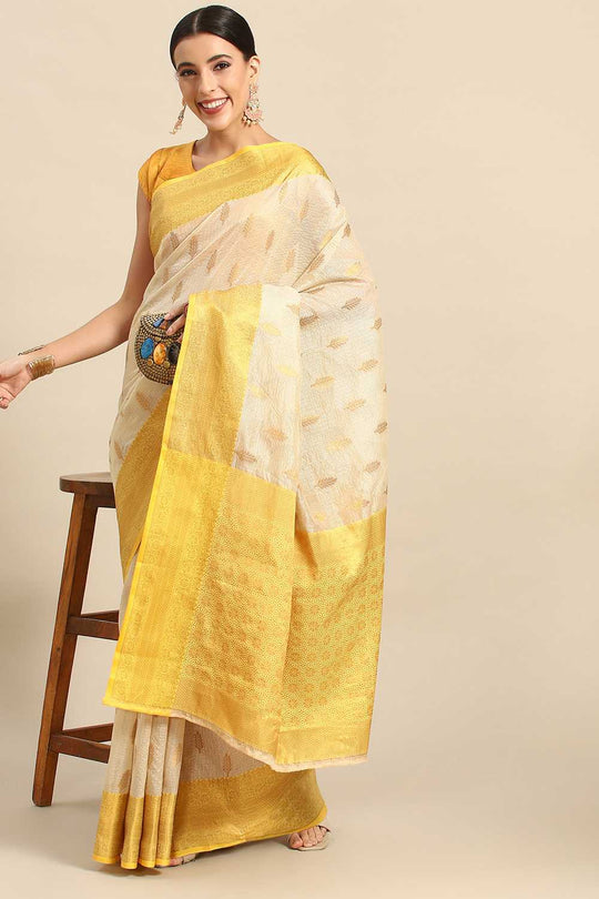 Anise Yellow Tissue Floral Woven Ready to Wear One Minute Saree