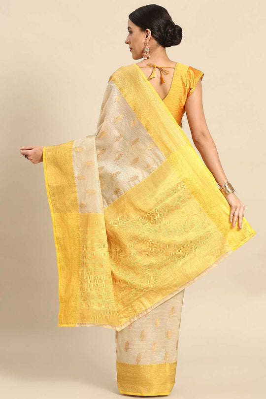 Anise Yellow Tissue Floral Woven Ready to Wear One Minute Saree