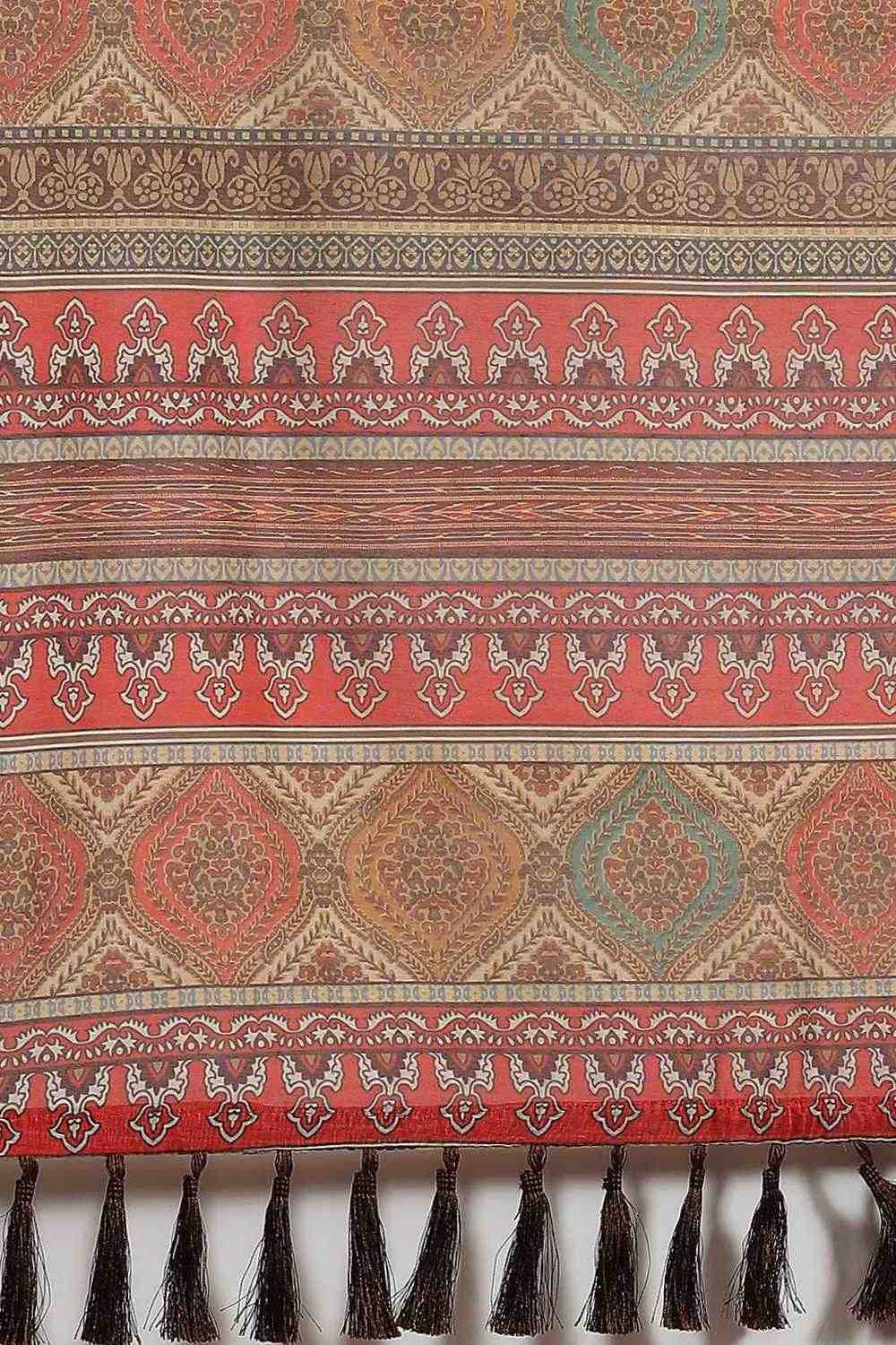 Zora Beige Cotton Blend Kalamkari Digital Printed Ready to Wear One Minute Saree