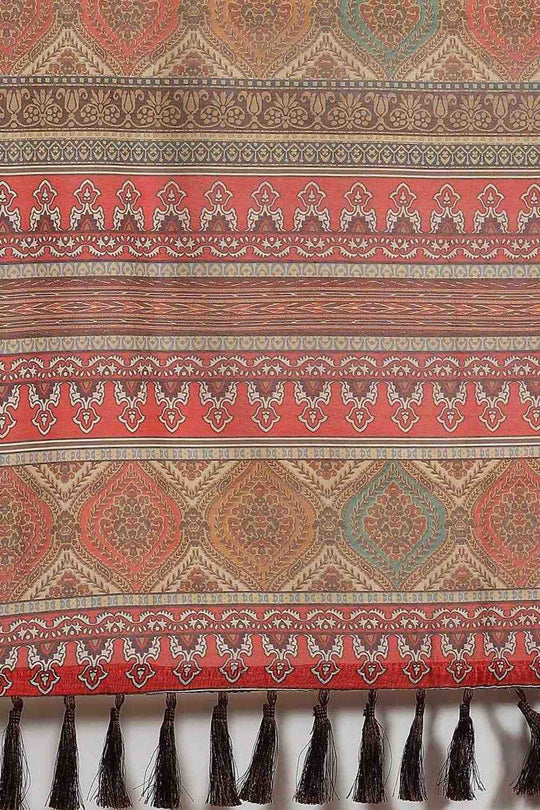 Zora Beige Cotton Blend Kalamkari Digital Printed Ready to Wear One Minute Saree